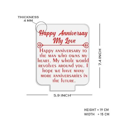 Engraved Happy Anniversary My Love Night Lamp with Automatic Color Changing Light  First Wedding Anniversary LED Gifts for Wife Husband | Ac